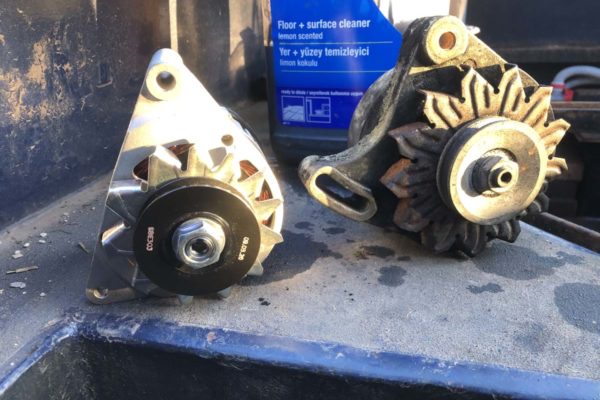 two different canal boat engine alternators